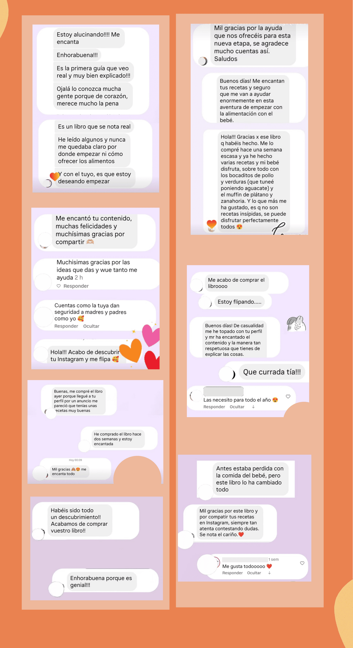 Capturas de valoraciones recibidas en las redes sociales de A la mesa Bebé